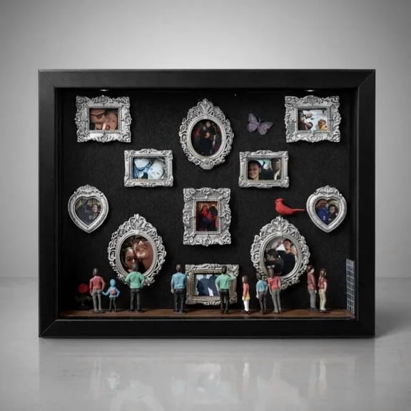 DIY Mini Repository Paper-Cut Silhouette Box,Personalized Keepsake Display with Miniature Frames Figurines and Lights,Thoughtful Gift for Weddings Anniversaries Graduations Family Milestone Use-A