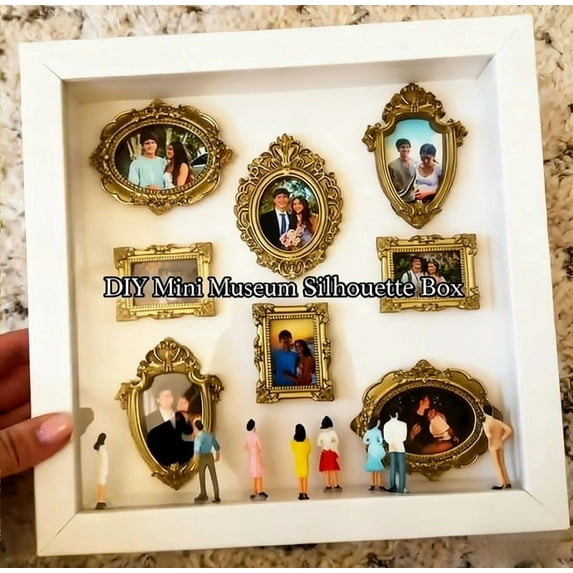 DIY Mini Repository Paper-Cut Silhouettes Box | Personalized Memory Display Kit with Gold Frames, Figurines & Lights for Celebrations, Milestones, and Special Events