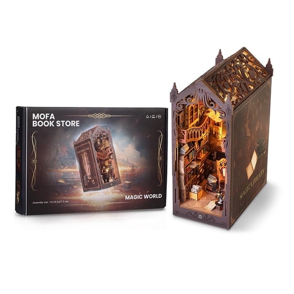 DIY Miniature Book Nook, Wooden Bookend Decor for Bookshelf, 