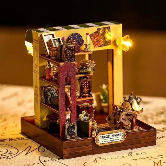 DIY Miniature Christmas House Kit with LED Lights - 4.5" Wooden Dollhouse Furniture Set for Teens & Adults Ages 14+ (Collectible Holiday Decor) multicoloured