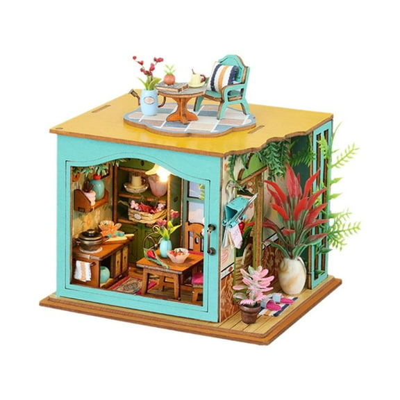 DIY Miniature Doll House Kit with LED Light, Tiny House Kit for Adults to Build, Mini House Making Kit with Furniture, Hallown/Christmas Dections/Gifts for Family and Friends W5R1