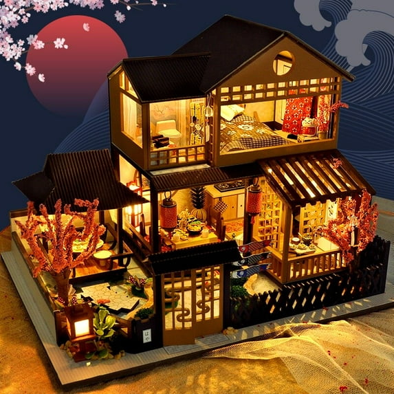 DIY Miniature Doll House Model Set ,LED Lighting Mini Dollhouse Kit with Furniture,Wooden Villa Model Craft Model Kits for Adults,Birthday Gift/Home Decor for Family Friends