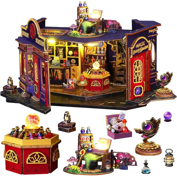 DIY Miniature Dollhouse Kit,DIY Dollhouse Kit with Wooden Furniture,Dust Proof Cover, Music Box and LED,Handmade Crafts Gifts for Birthday Christmas and Valentine's Day ET002