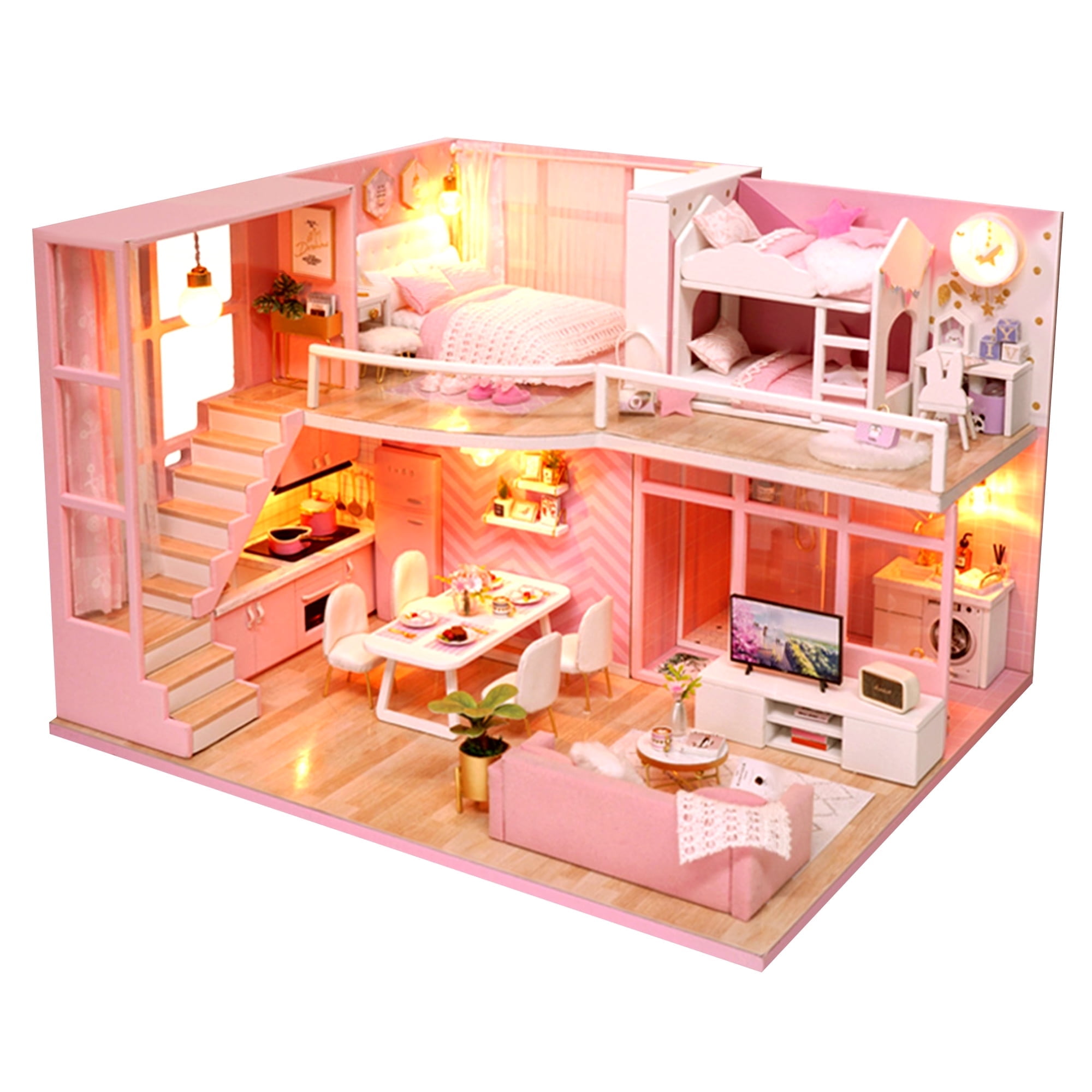 DIY Miniature Dollhouse Kit Realistic Mini 3D Wooden Loft Doll House ...