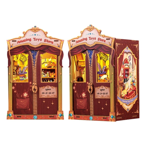 DIY Miniature Dollhouse Kit with LED Lights – Wooden Bookstore Model Building Set for Adults Teens, Home Decor Collectible Craft