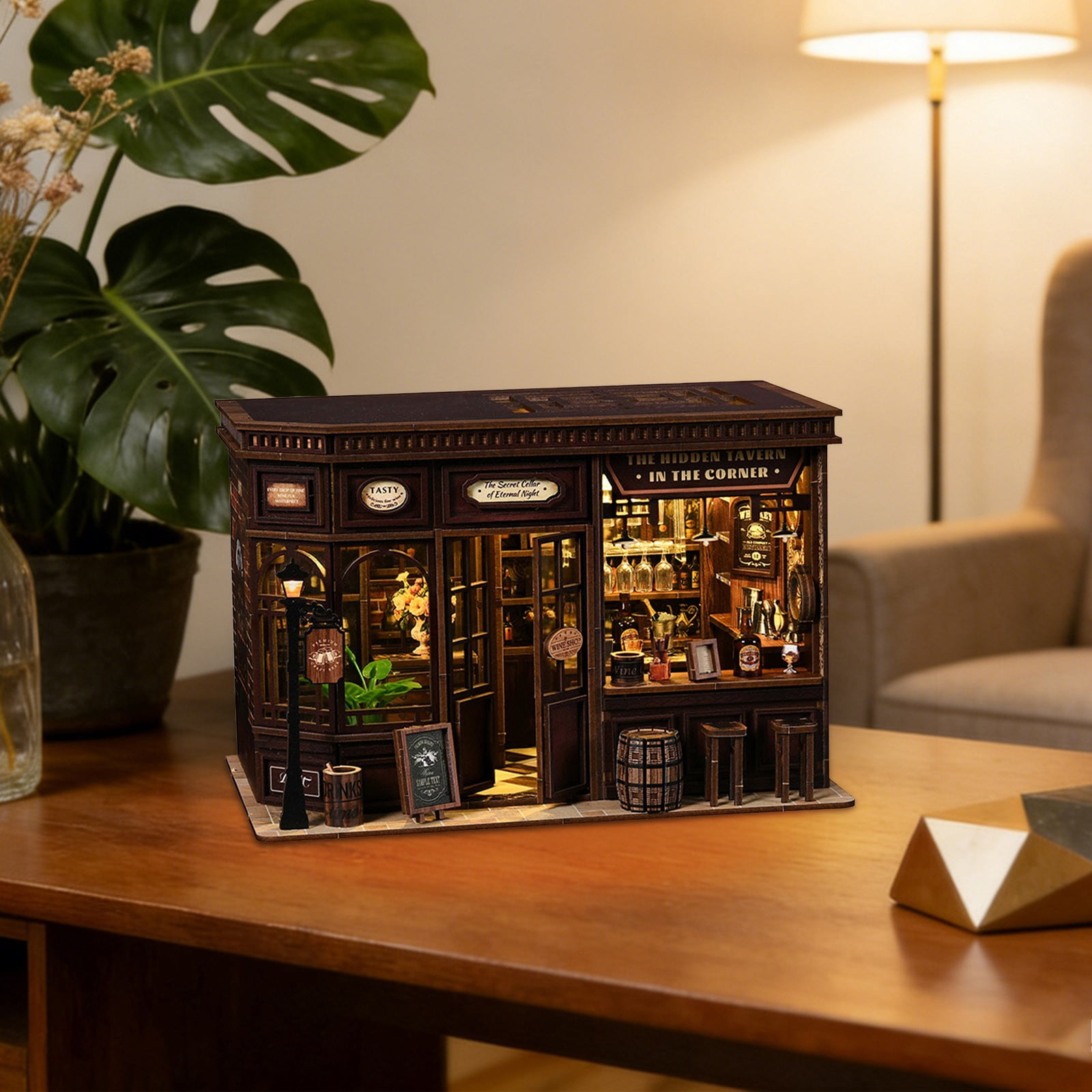 DIY Miniature House Assembly Model, 9Inch Wooden Desktop Ornament Craft Kit for Adults, Creative Home Office Decoration