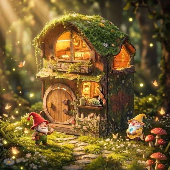 DIY Miniature House Kit, 3D Wooden Puzzle Forest Book Corner Model Kit, Book Nook Kit with LED Light, Handcrafted Desk Shelf Decor for Adults