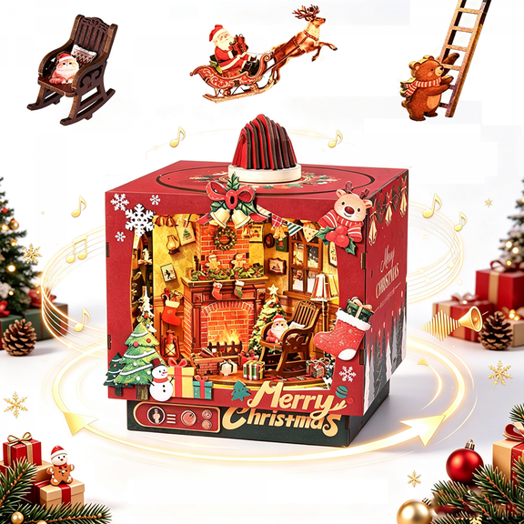 DIY Miniature House Kit for Adults, Christmas House Kit With Warm LED Light & Furniture,3in1 Wooden Craft Building Set for Bookshelf Decor, Home Display & Creative Xmas Gifts for DIY Lovers