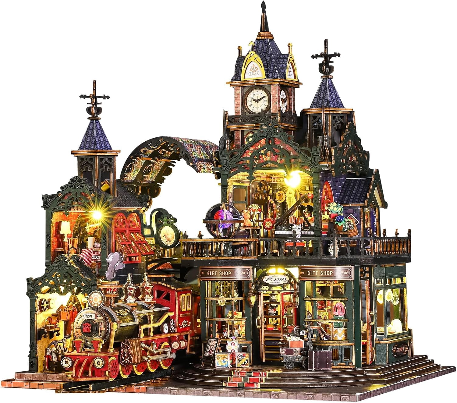 DIY Miniature House Kit, DIY Dollhouse Kit for Adults to Build, Mini House Kit with LED, Wood 3D Puzzles Tiny House Book Nook, Ideal Gifts for Birthday, Christmas