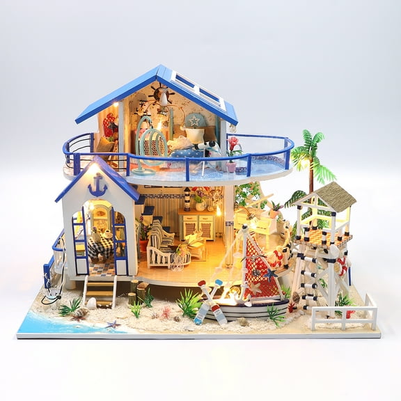 DIY Miniature House Kit, Mini House Building Kit with LED & Furniture, DIY Wooden Dollhouse Miniature Kit for Adults Teen, Wooden Crafts Lovely Dollhouse Kit, Sweet Time