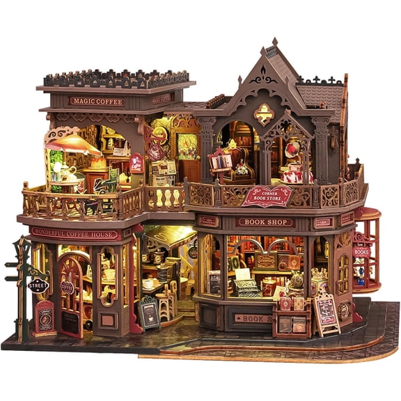 DIY Miniature House Kit, Miniature Dollhouse Kit with Music Box, Mini House Building Kit Book Nook for Adult, Creative Bookshelf Decoration & Unique Gift (Letter Coffee) (Letter Coffee)