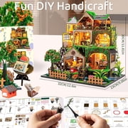 DIY Miniature House Kit, Modern Villa Dollhouse with Music Box and LED Light, Craft Gift for Adults, Fairy Tale Forest