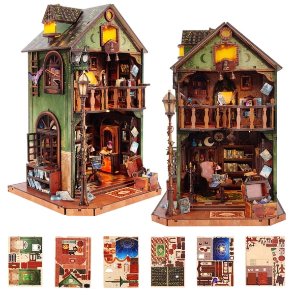 DIY Miniature House Kit, Owl Library Book Nook Kit with LED, Dollhouse Model Building Craft Diorama for Adults Beginners, Mini House Building Kit, Ideal Christmas Birthday Gift