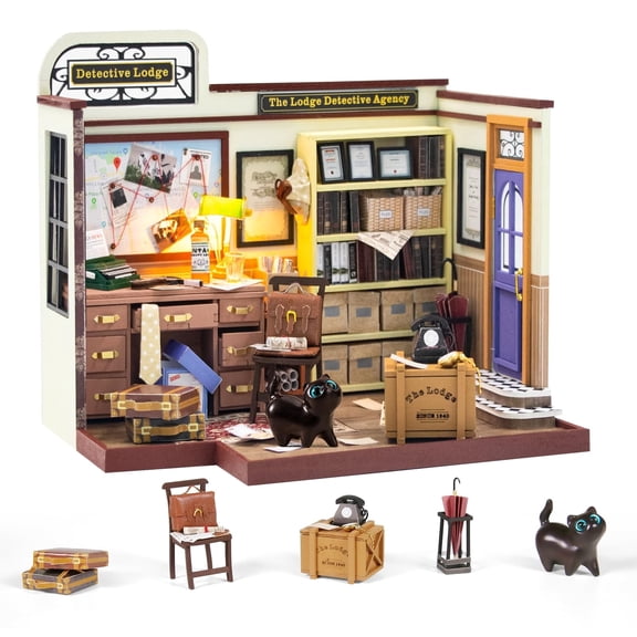 DIY Miniature House Kit, Tiny House Kit for Adults to Build, Detective Agency Mini House MakingKit, Christmas Decorations/Gifts for Family Friends