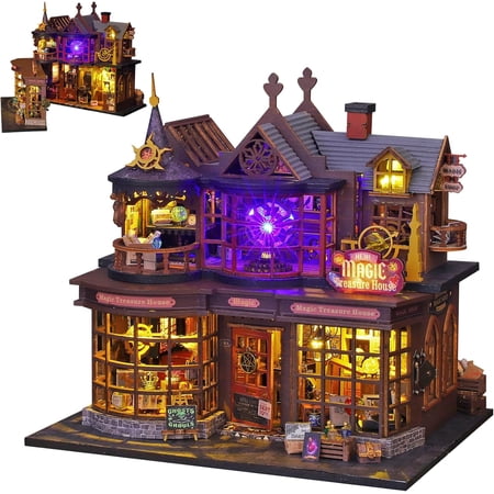 DIY Miniature House Kit Tiny House Model Kit with Open-able Door, DIY Wooden Dollhouse Miniature Kit for Adults Teens, Creative Crafts Book Nook Magic Model Kits, Home Decor