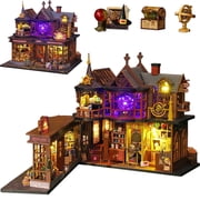 Plustopoy Magic Treasure House DIY Miniature House Kit Wooden Dollhouse with Openable Door LED Light Creative Craft for Adults Teens Home Bookshelf Decor