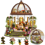 DIY Miniature House Kit, Wooden Garden Mini House with Furniture & LED Light, Creative Dollhouse Kit, Wooden Doll House, Model Building Kit for Adults Hanging Garden