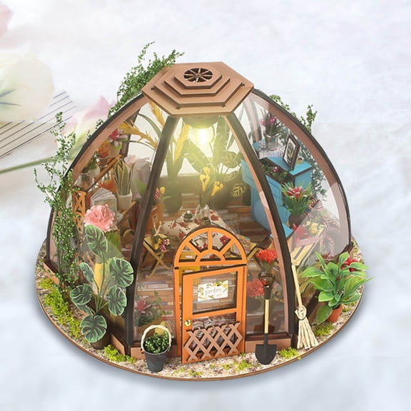 DIY Miniature House Kit, Wooden Miniature House Building Model with LED Lights, 3D Puzzle DIY Cabin for Adults Home Decor Craft Gift