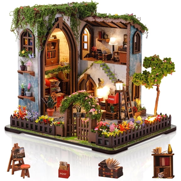 DIY Miniature House Model Kit, Floral Cottage 3D Wooden Puzzle with LED Lights; Suitable for Adults, Teens, and Beginners,Tiny House Decor Ideal Gifts