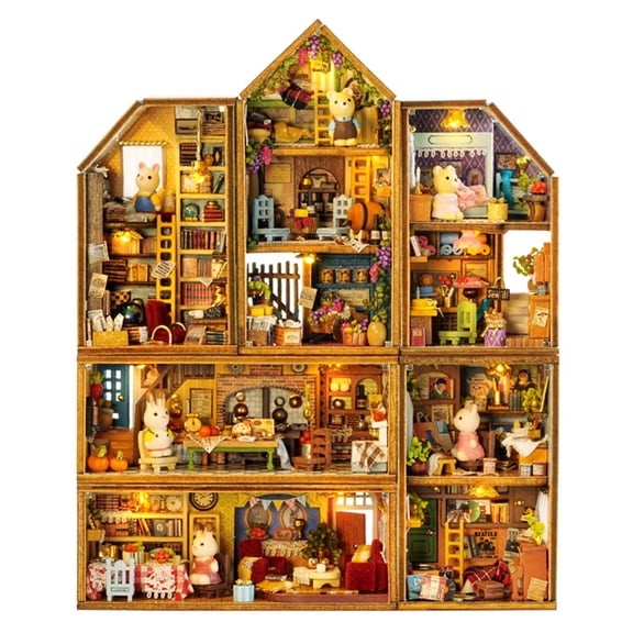 DIY Miniature House QH Building Town 6-Style Complete Set, Mini Dollhouse Craft Kit with Transparent Dust Covers, Collectible Desktop & Wall Display