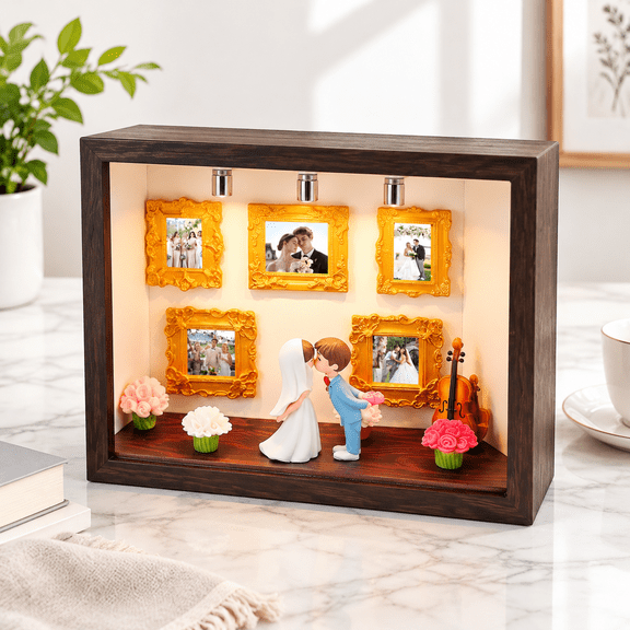 DIY Miniature Shadow Box Kit with Mini Picture Frames and LED Lights, 3D Memory Display, Black