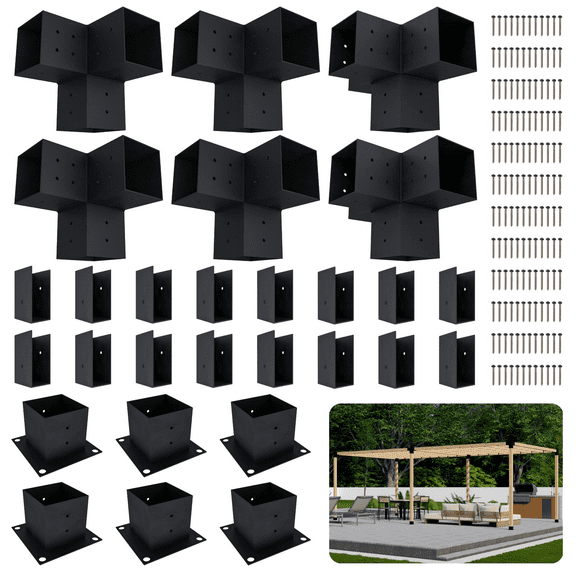 DIY Modern Pergola Kit for Up to 12x14 Pergola for Hot Tub, Outdoor Kitchen or Patio - Steel 4x4 Brackets for Pergola Build (Lumber Not Included)