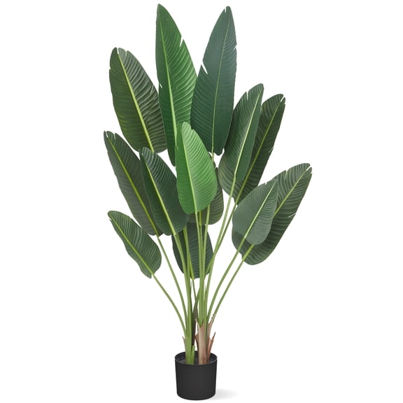 Artificial Tree Bird of Paradise Artificial Plant, Artificial Faux Banana Leaf Plants with Pot, Artificial Standing Plants with 8 Trunks for Home Office Decor