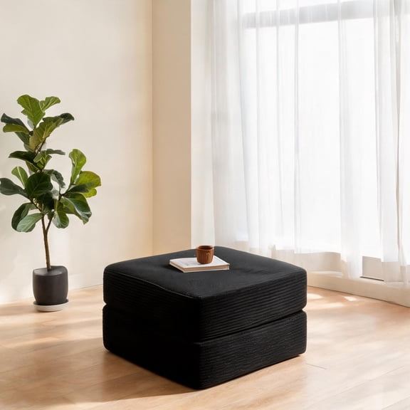 DIY Modular Ottoman Component Indoor Seating and Footrest Large Deep Black Corduroy