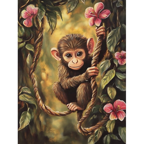 DIY Monkey Diamond Painting 12x16 Inch, Full Round Drill Kits Mosaic Art for Adults Relax & Home Wall Decor Festival Gift 249