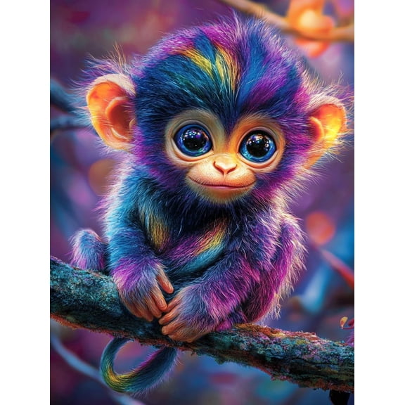 DIY Monkey Diamond Painting 12x16 Inch, Full Round Drill Kits Mosaic Art for Adults Relax & Home Wall Decor Festival Gift 466