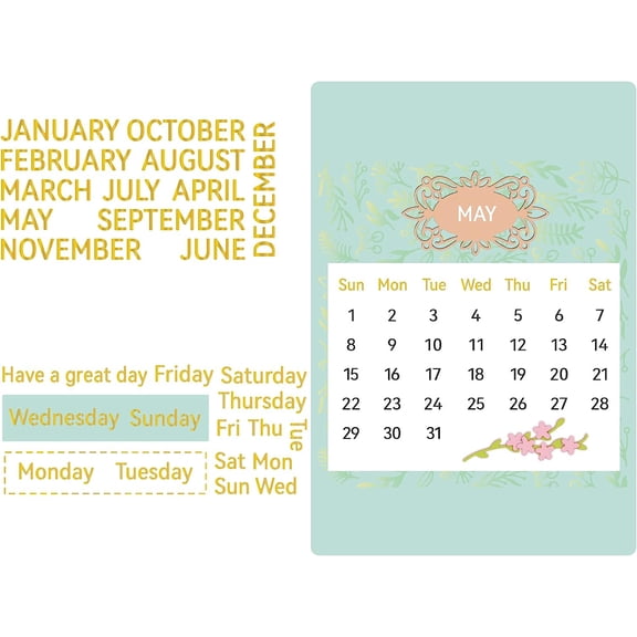 DIY Months and Weeks Hot Foil Plate Week Abbreviation Label Frame for DIY Foil Paper Embossing Scrapbooking Decor Greeting Cards Making Wedding Birthday Invitation Matte Platinum DIY