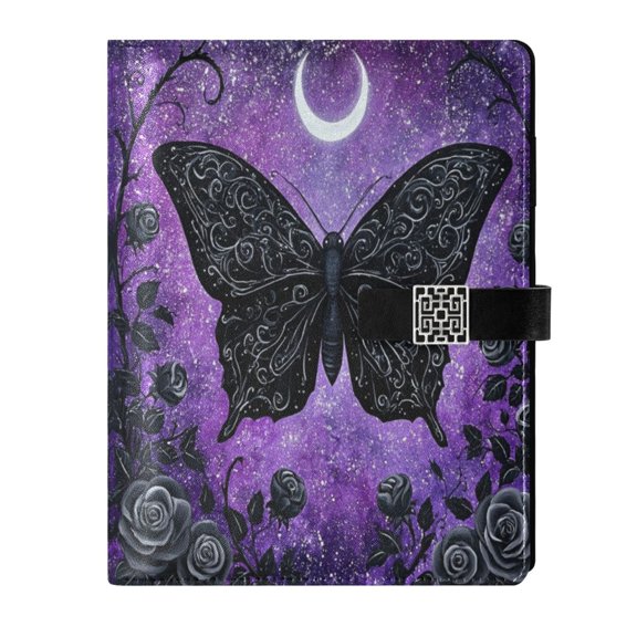 DIY Moon Butterfly (2) Printed Microfiber Leather Notebook 9.2x6.7" Refillable Binder Journal with Pen Loop&Pockets 100 Sheets