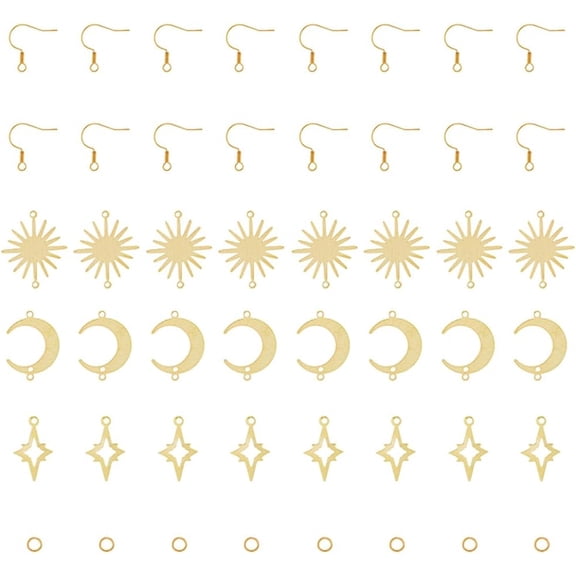 DIY Moon & Star & Sun Earring Making Kit Including Brass Pendants & Connectors & Earring Hooks & Jump Rings Golden 108pcs/box