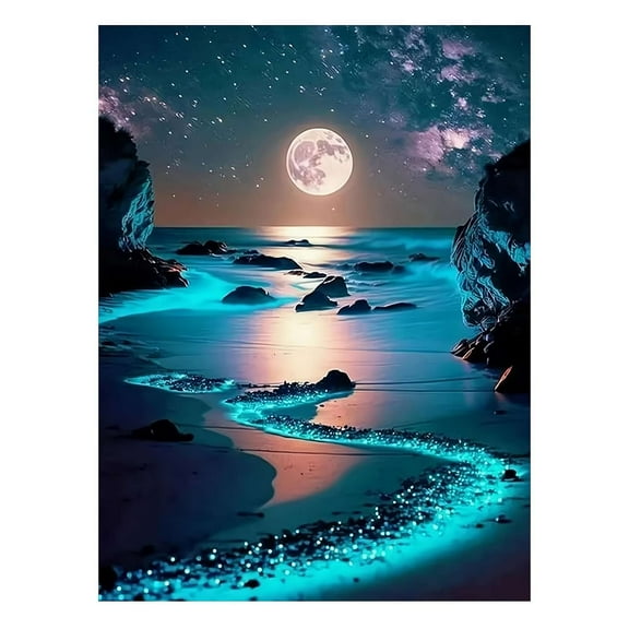 DIY Moonlight Beach Diamond Art Kits for Adults Beginner Home Wall Decor 12 x 16 Inc