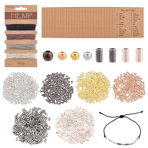 DIY Morse Code Bracelet Bead Kit 6 Styles 1800Pcs Plastic Bead Bulk 4 Colors 20 Yards Jute Cord Code Decoding Card Bracelets Necklaces Kit