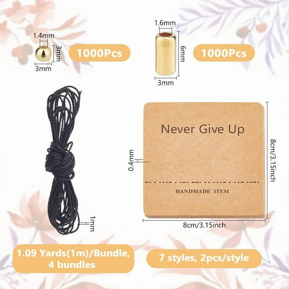 DIY Morse Code Bracelet Bead Kit Including 2000Pcs 2 Styles Golden Plastic Bead Bulk 4.36 Yards Waxed Cotton Cord 14Pcs Bracelet Display Cards Adjustable Bracelets Necklaces Kit