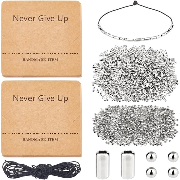 DIY Morse Code Bracelet Bead Kit Including 2000Pcs 2 Styles Platinum Plastic Bead Bulk 4.36 Yards Waxed Cotton Cord 14Pcs Bracelet Display Cards Adjustable Bracelets Necklaces Kit