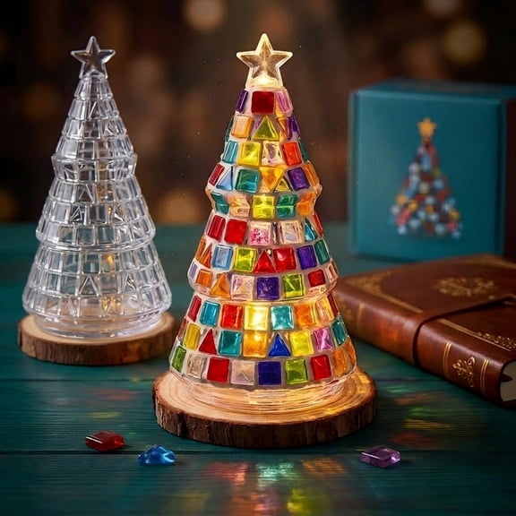 DIY Mosaic Christmas Tree Kit for Adults, Light up Mosaic Art Kits Craft with Glass Tiles, Complete Christmas Tree Making Kit with LED, Fun DIY Crafts Arts Gifts for Teens 8-12
