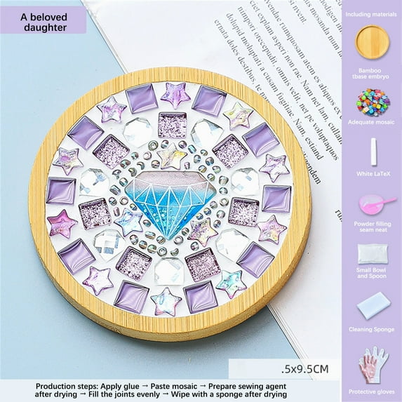 DIY Mosaic Coaster Craft Kit Wooden Base 6ml Glue Tiles Sealant Creative Art Project Home Decoration