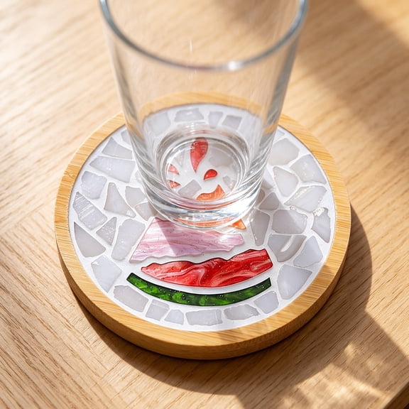 DIY Mosaic Coaster Kit, Round Wooden Base Fruit Pattern, Half-Finished Craft Set for Adults, Decorative Drink Mat for Home and Office Table(Grape)