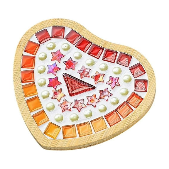 DIY Mosaic Craft Kits, Mosaic Tiles Coaster Kit, Make Your Own Project Handmade Craft Set with Tile Pieces Heart Shaped Bamboo Coaster Base All Tools for Decoration and Gift