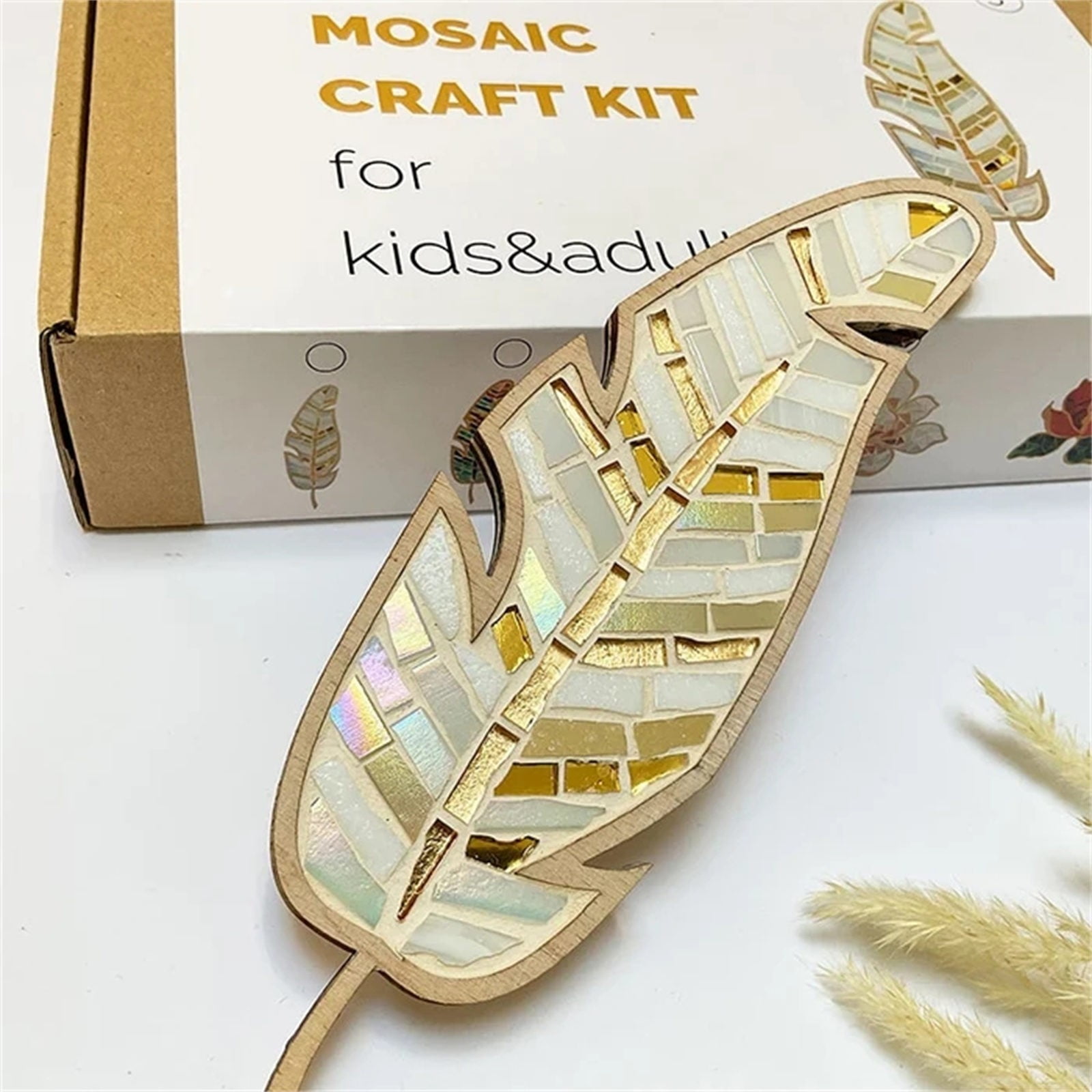 DIY Mosaic Family Kit Diy Mosaic Wood Craft Kits for Kids Adults Creativity Wood Tile Colorful Feather Mosaic Art Kits Mosaic Puzzles Diy Ornament