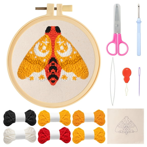 DIY Moth Coaster Punch Needle Kits for Beginners,Mking Moth Embroidery Craft
