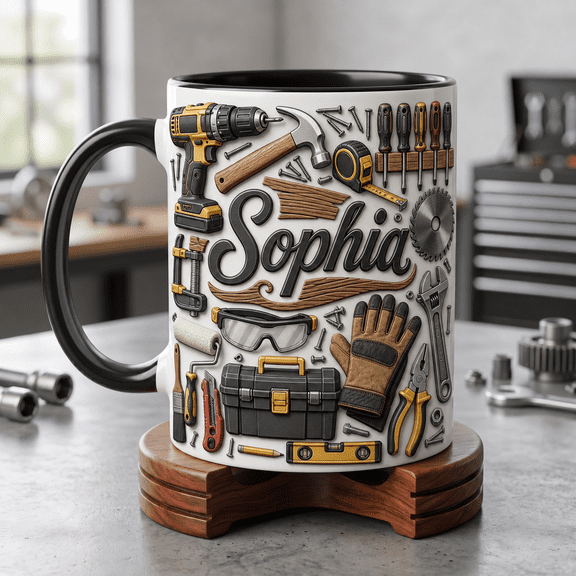 DIY Mug 2D Printed 3D Effect Custom Name Tool Mug for Handy Dad Gift