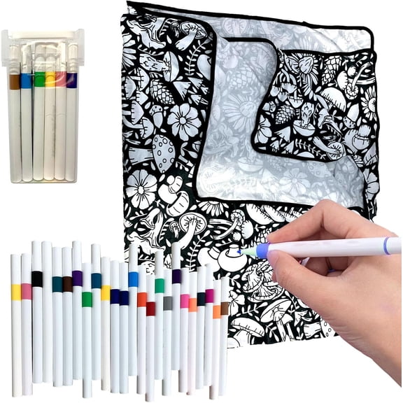 DIY Mushroom Design Coloring Blanket Kit with Washable Markers, Customizable Craft Gift for Kids Teens Christmas Birthday Party