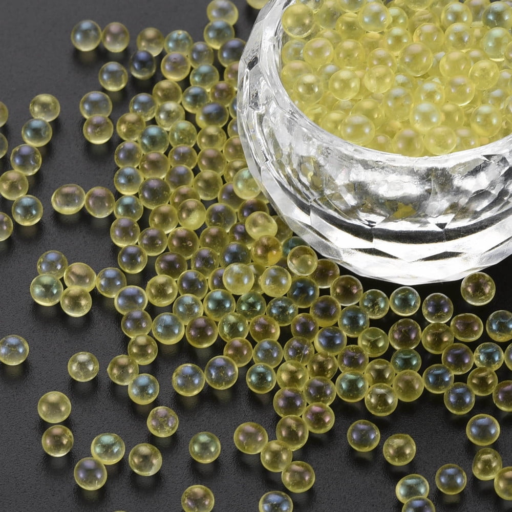 DIY Nail Art Decoration Mini Glass Beads Tiny Caviar Nail Beads AB Color Plated Round No Hole Yellow 3.5mm 450g/bag