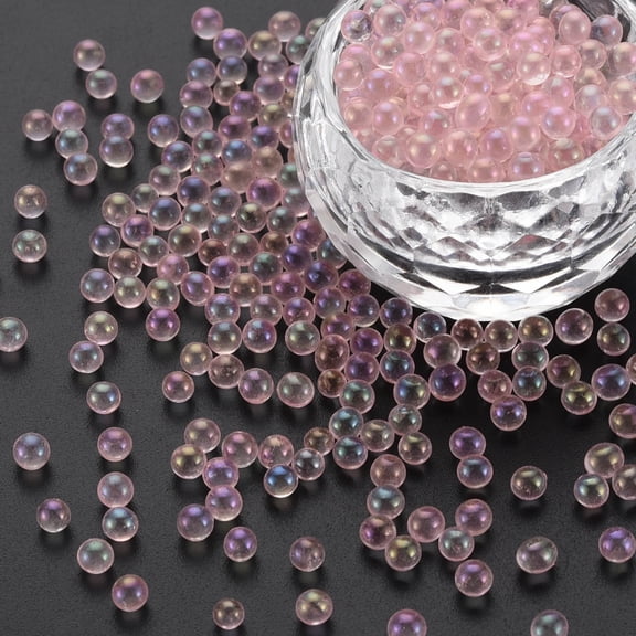 DIY Nail Art Decoration Mini Glass Beads Tiny Caviar Nail Beads AB color Plated Round No Hole Pink 3.5mm about 450g/bag
