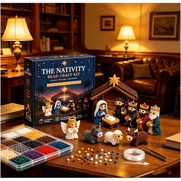 DIY Nativity Bead Embroidery Kit - 3D Nativity Figures Bead Craft Kits for Adults, Handmade Christian Gift, Religious Decorations