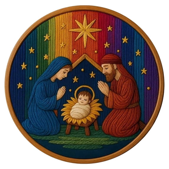 DIY Nativity Embroidery Kit for Beginners – Christmas Craft Set with 4 Designs, Bamboo Hoop & Cotton Threads, Religious Holiday Decor for Home, Thoughtful Christian Gift (The Holy Story)