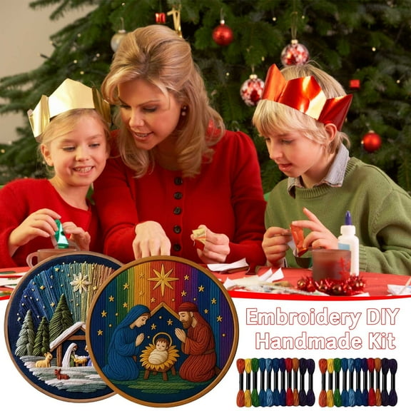 DIY Nativity Embroidery Set - Themed Embroidery Kit Depicting The Holy Story, Perfect for Handcraft Enthusiasts, Creates Festive Religious Decor for Christmas & Faith-Based Events, 7.87in/20cm, B